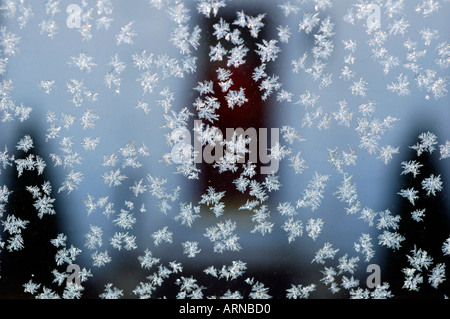 Frost formations on a window Ice and Cold Concept Stock Photo