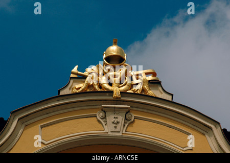 Art Nouveau decoration on top of the Ministry of Local Development building built in 1898 in the Old Town Square in Stare Mesto district Prague Czech Stock Photo