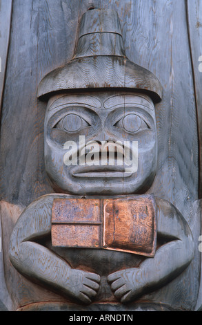 Haida Gwaii, Skidegate,contemporary Haida totem pole detail, British Columbia, Canada. Stock Photo