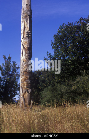 Totem poles on the grounds of the University of British Columbia Museum of Anthropology, British Columbia, Canada. Stock Photo
