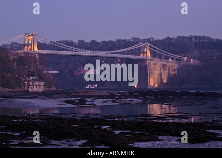 The Menai Suspension Bridge, Anglesey, Wales Stock Photo