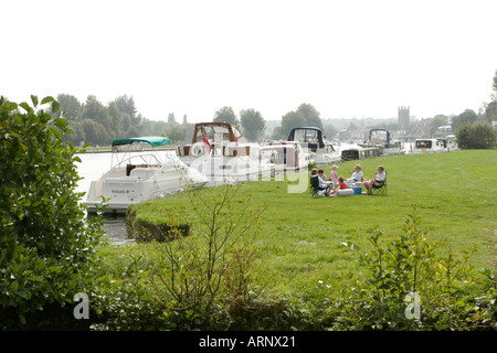 Picnic by the River Thames Henley on Thames and Marlow in England Stock Photo