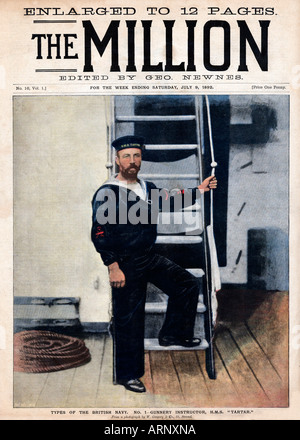 Naval Gunnery Instructor Cover of the popular Victorian magazine The Million with the instructor on HMS Tartar Stock Photo