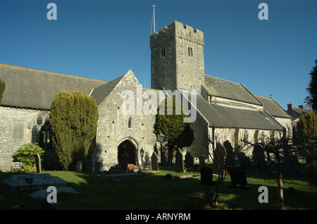 Porch and Bell Tower of St Illtyd's Church Llantwit Major, Vale of Glamorgan, South Wales, UK Stock Photo