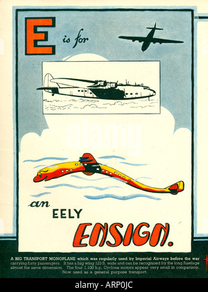 E is for Ensign 1943 English wartime childrens alphabet book of fighting airplanes the flying boat as an eel Stock Photo