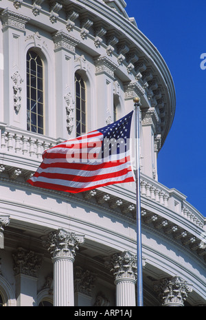 USA, Washington, DC, capitol building with US Flag Stock Photo