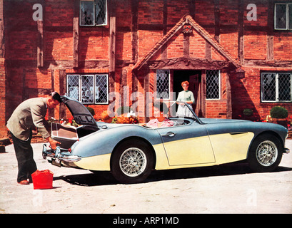 Austin Healey 100 Six 1957 brochure photo of the classic sports car model with room for all the family Stock Photo