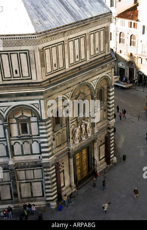 Baptistery doors designed by Lorenzo Ghiberti and called the Gates of Paradise photographed from above from  Bell-Tower Stock Photo