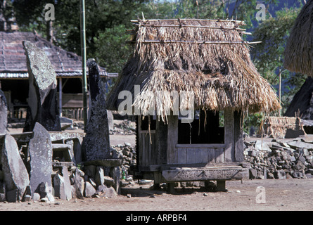 Bena a traditional village in Western Flores Totem figures and megaliths in the town square Nusatenggara Indonesia Stock Photo