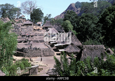 Bena a traditional village in Western Flores Totem figures and megaliths in the town square Flores Nusatenggara Indonesia Stock Photo