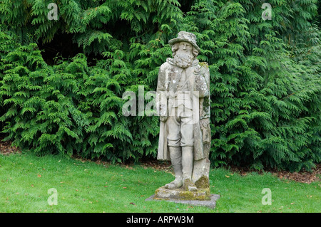 Statues at Abbotsford, Sir Walter Scott’s home near Galashiels, Scotland, are characters from his writing. This is The Antiquary Stock Photo