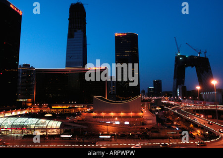 Beijing CBD Skyline at nightfall. 18-Feb-2008 Stock Photo