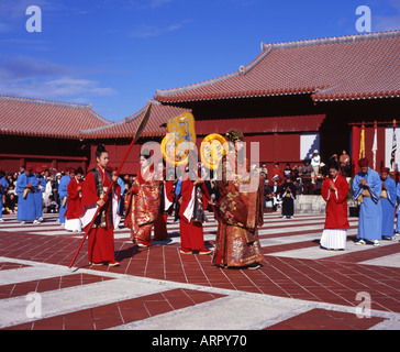 New Year Parade at Shuri Castle in Naha, Okinawa, Japan. Shuri Castle is a UNESCO world heritage site. Stock Photo