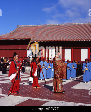 New Year Parade at Shuri Castle in Naha, Okinawa, Japan. Shuri Castle is a UNESCO world heritage site. Stock Photo