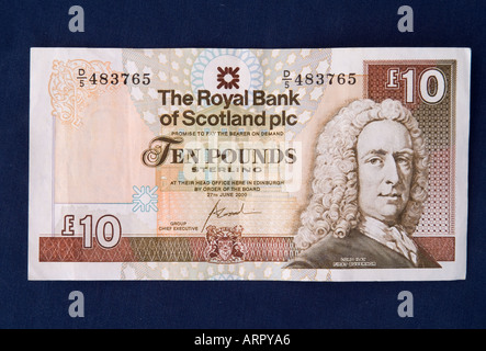 dh Scottish money ten pounds MONEY SCOTLAND UK Royal Bank of Scotland note RBS banknote 10 pound notes cut out cash