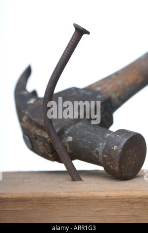 bent nail hammer Stock Photo