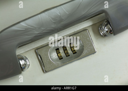 closeup of aluminum briefcase combination lock Stock Photo