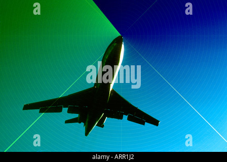 commercial jet sending radar signals as it takes off from international airport in Tampa Florida USA Stock Photo