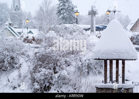 Winter snowfall in Braemar Stock Photo