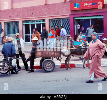 Marrakech Morocco Street Scene Man Woman Donkey Stock Photo