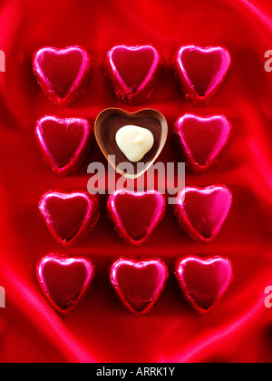 heart shaped red chocolates Stock Photo