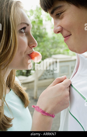 Young couple with bubble gum Stock Photo