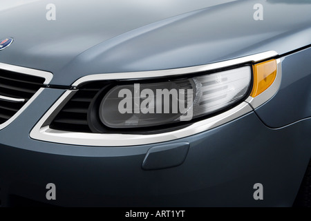 2008 Saab 9-5 Sport Combi in Gray - Headlight Stock Photo