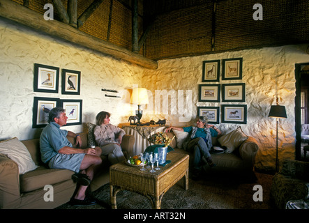 people, tourists, guests, guest room, rooms and lodging, Katete Lodge, Bumi Hills, Lake Kariba, Mashonaland West Province, Zimbabwe, Africa Stock Photo