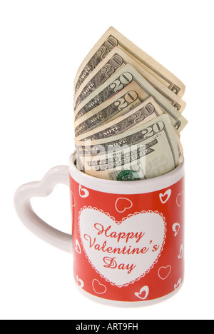 A valentines coffee cup surprise showing what women want Stock Photo