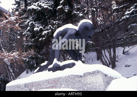 Statue of Cresta Run rider, St. Moritz, Switzerland Stock Photo