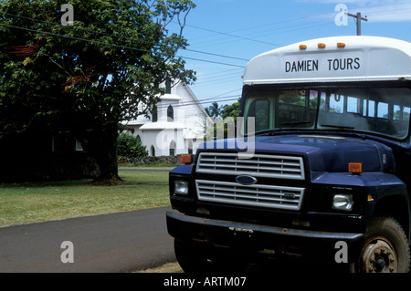 Father Damien Leper Colony Tour Bus Kalaupapa Molokai Hawaii Stock Photo