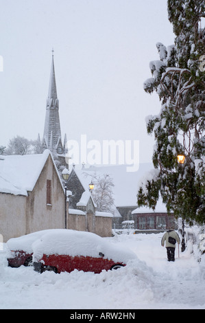 Snowfall in Braemar Stock Photo