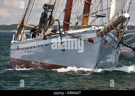 The two masted schooner Timberwind sails across Penobscot Bay, Maine on a breezy afternoon Stock Photo