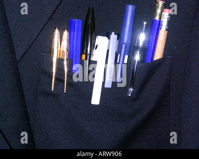 Pens Pencils in Suit Pocket Stock Photo