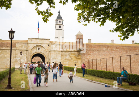 Visitors in front of the entrance of the fortress Kalemegdan in Belgrade / Serbia Stock Photo