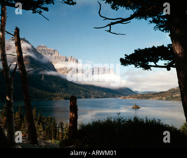Glacier National Park in Montana showing St Mary Lake on the East side of the Continental divide which runs through the park Stock Photo