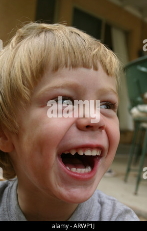 one year old child laughing, close up Stock Photo