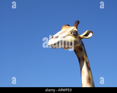 model giraffe's head and blue sky Stock Photo