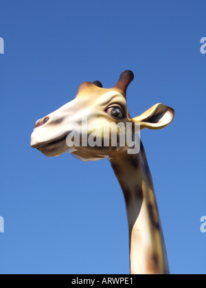 model giraffe's head and blue sky Stock Photo