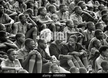 Princess Anne sits among Starehe schoolboys at a football match in Nairobi during a visit to Kenya with Prince Charles in 1971 Stock Photo