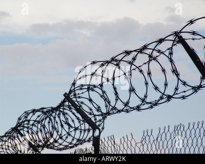 concertina wire fence Stock Photo