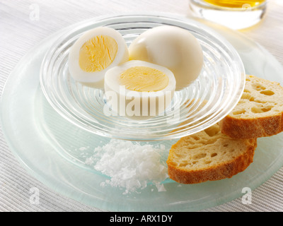 Traditional British preserved pickled eggs ready to eat Stock Photo