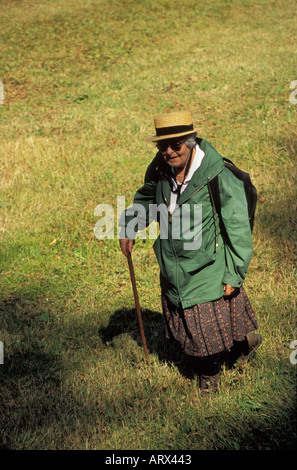 SWITZERLAND Lady Hiking in the Mountain Valley of Fex Near Sils Engadin Stock Photo