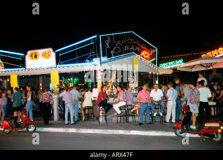 greece crete malia bar street at night Stock Photo