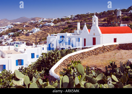 Churches and chapels in Hora or Mykonos town on the Greek Island of Mykonos Greece Stock Photo