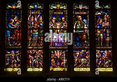 Stained Glass Window in the main chapel at West Point Stock Photo
