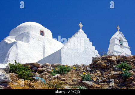 Churches and chapels in Hora or Mykonos town on the Greek Island of Mykonos Greece Stock Photo