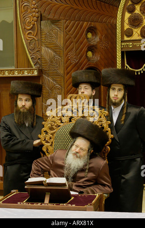 Israel Bnei Brak Hanukkah at the Premishlan congregation the Rebbe and his Hasidim Stock Photo