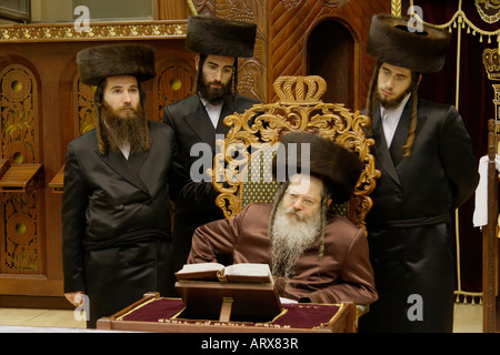 Israel Bnei Brak Hanukkah at the Premishlan congregation the Rebbe and his Hasidim Stock Photo
