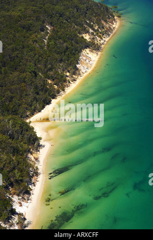 Derelict Pier K'gari / Fraser Island Queensland Australia aerial Stock Photo